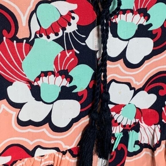 Crown and Ivy Top Womens Small Shirt Blouse Floral Peasant Boho Coral Pink Work - Picture 9 of 11